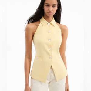 Veronica Beard Orlinda halter neck vest in chamomile (buttery yellow)